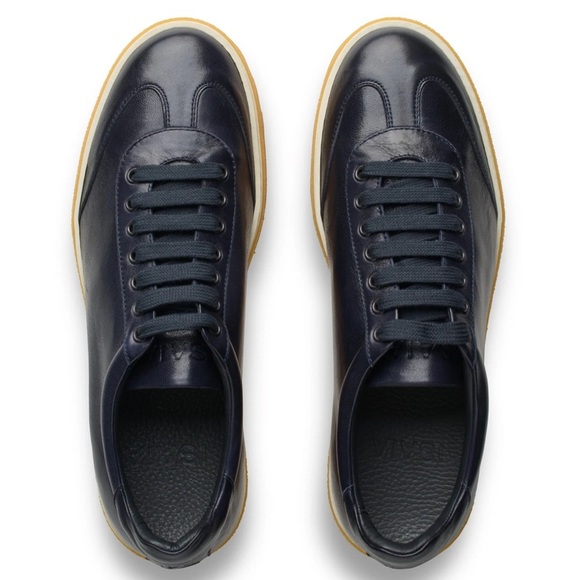 ISAIA Napoli Goat Leather Sneakers in Navy Blue Size 9 NWOT main image 16